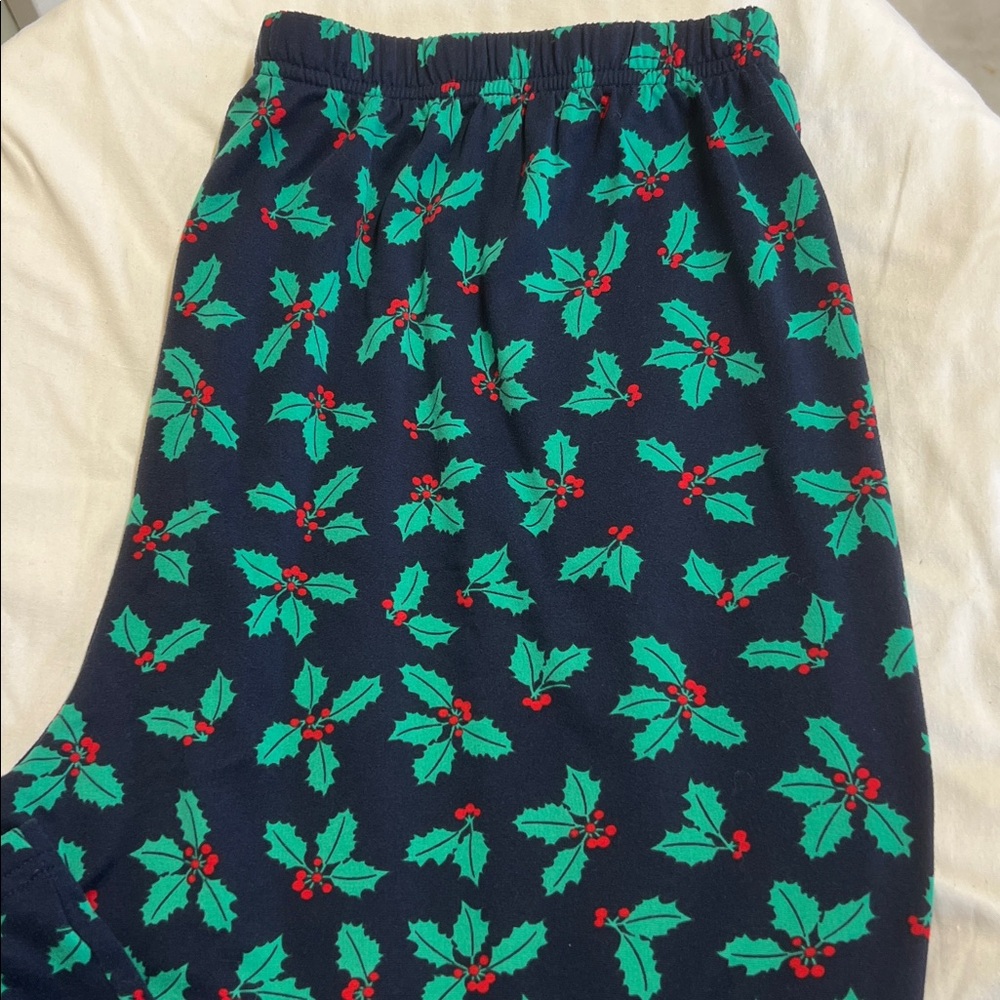 Croft & Barrow Festive Holly Print Pajama Pants- Navy and Green Sz XL